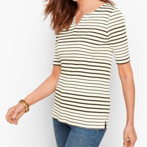 Talbots Split Neck Tee Shirt - Puebla Stripe - 3X